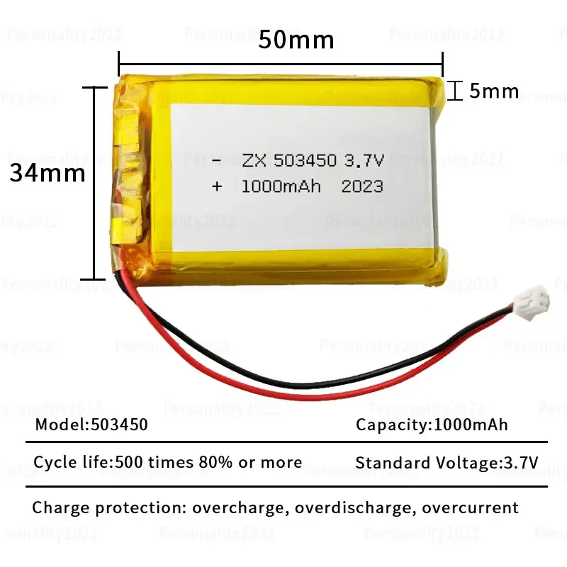 Baterías Lipo recargables de polímero de litio, 503450 mAh, 1000 V, para tabletas, navegadores, entrenadores de perros, peluqueros, 3,7