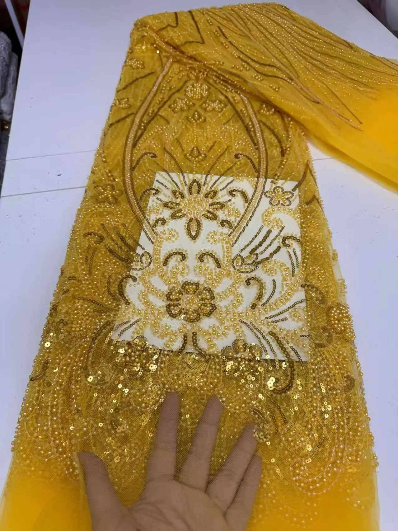 

luxury african fabrics Beads Mesh Lace Fabrics Lace Nigerian Tulle 2026 French Tulle Beaded Net Lace for Women Evening Dress