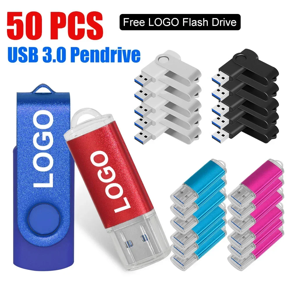 50PCS/lot Metal USB 3.0 Flash Drive Pen Drive 8GB16GB Pendrive 32GB 64GB Memory USB Stick 128GB U Disk Gift Free Customized LOGO