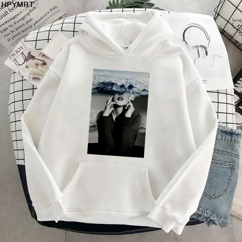 

Women new street Fashion pullover Autumn and Winter Casual sports long sleeve tops trend beautys print pocket drawstring hoodie