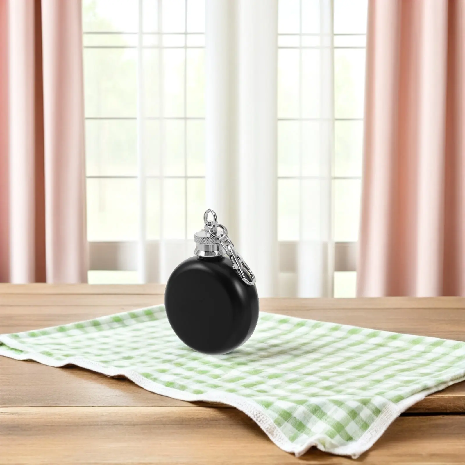 Stainless Steel Hip Flask 2 Oz Portable Mini Round Pocket Liquor Bottle Keychain for Camping Travel
