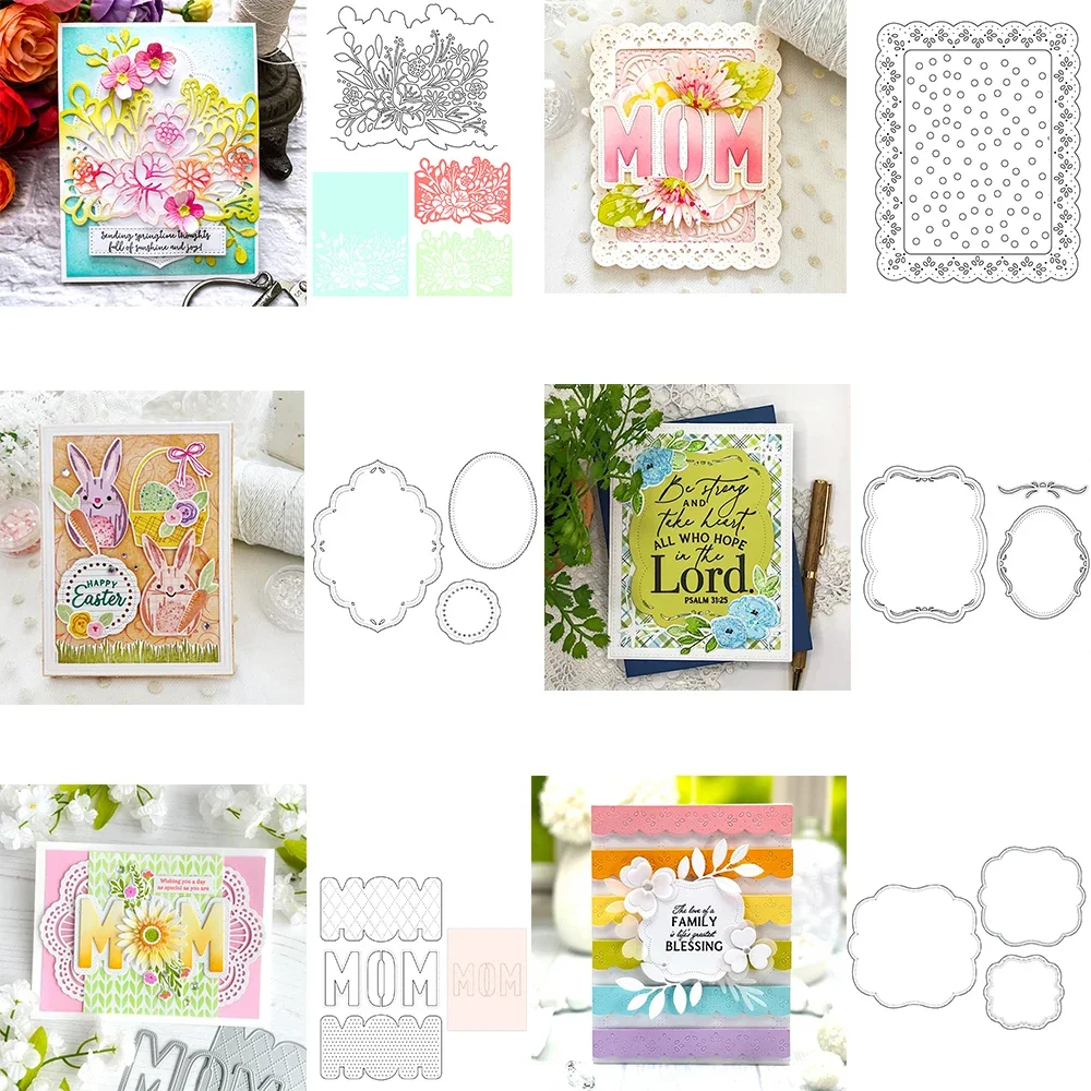 Beautiful Bracket/Scalloped Frames Metal Cutting Dies Spring Flowers and MOM Die Cut Set For DIY Scrapbooking Card Craft Making