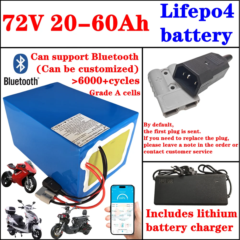 Rechargeable Lifepo4 72V 20Ah 30Ah 40Ah 50Ah 60Ah Lithium Battery for 1000W 2000W 3KW Tractor Golf Cart Two Wheeler Vehicle
