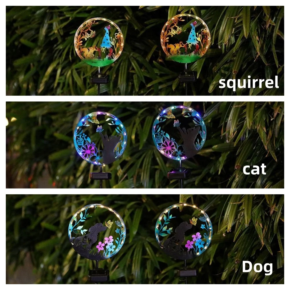 Outdoor Solar animal Lamp Outdoor Garden Iron Art Cat And Dog Ground Insertion Lamp Lawn Courtyard Decorative Light