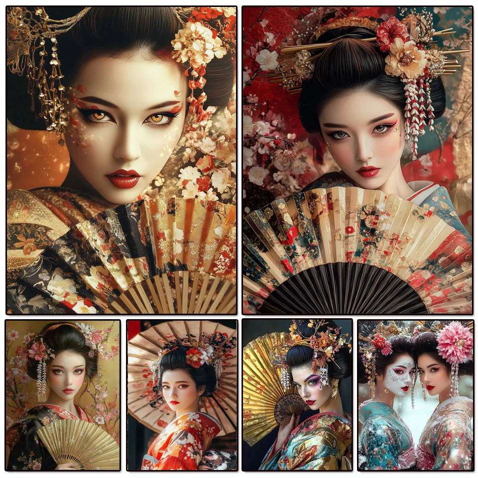 

5D DIY Diamond Painting Art Japanese Kimono Women Geisha Diamond Mosaic Cross Stitch Kit Rhinestone Embroidery Home Decoration