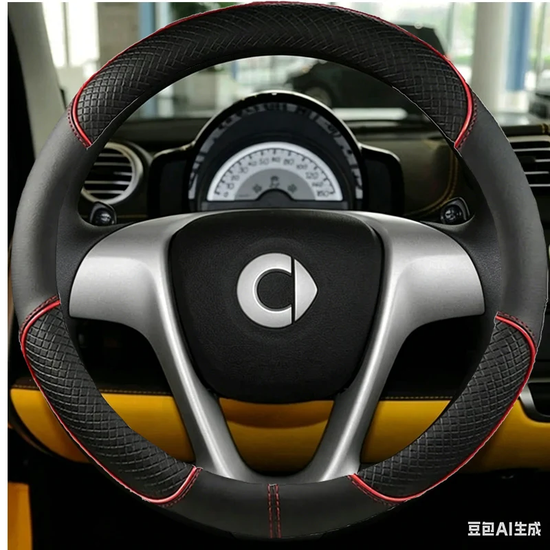 Black Artificial Leather Hand-stitched Car Steering Wheel Covers For Smart Fortwo 2009-2013 Smart Forjeremy 2013