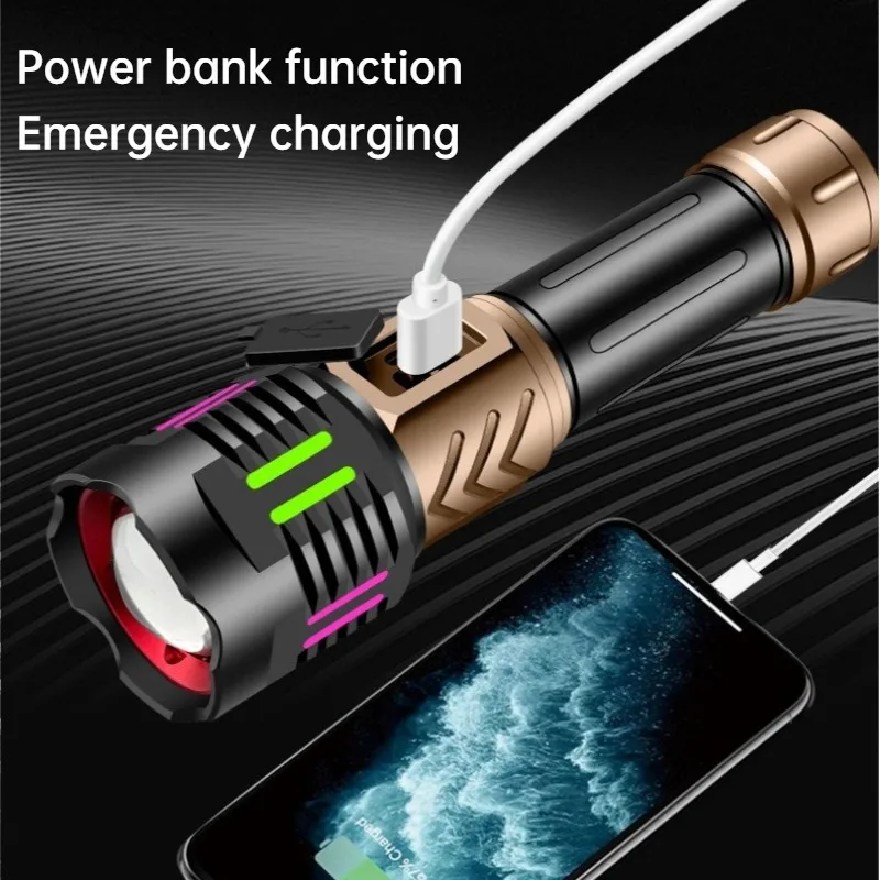 Super Bright White Light LED Flashlight Type-C Charging Telescopic Zoom Waterproof Torch Outdoor Hiking Patrol Camping Lantern view 5