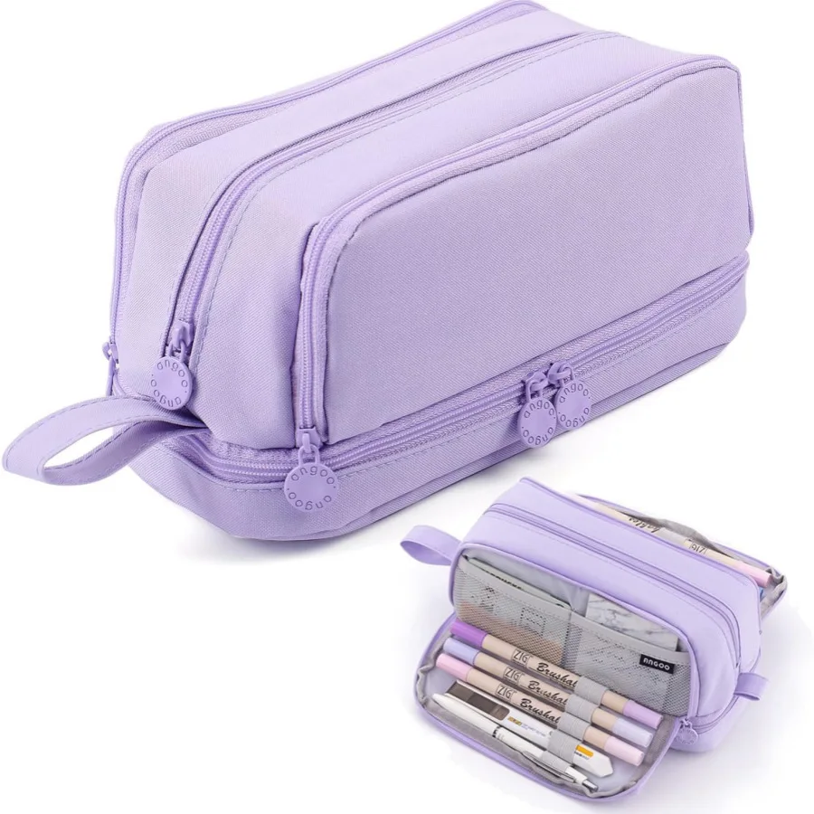 

Double Layer Double Side Open Pencil Bag Solid Color Pen Case School Supplies Office Stationery Tool Organizer Gift Holder Box