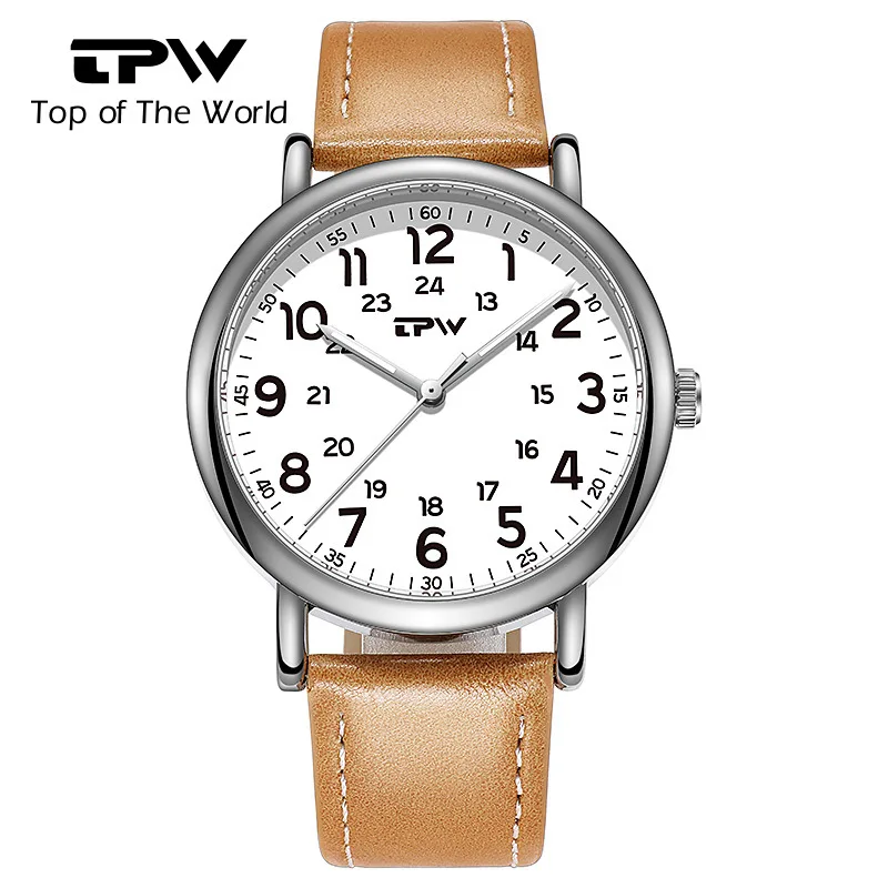 Reloj clásico con correa de cuero para hombre, correa marrón, fácil lectura, digitales árabes, 40MM, reloj de pulsera para hombre, reloj de negocios luminoso resistente al agua