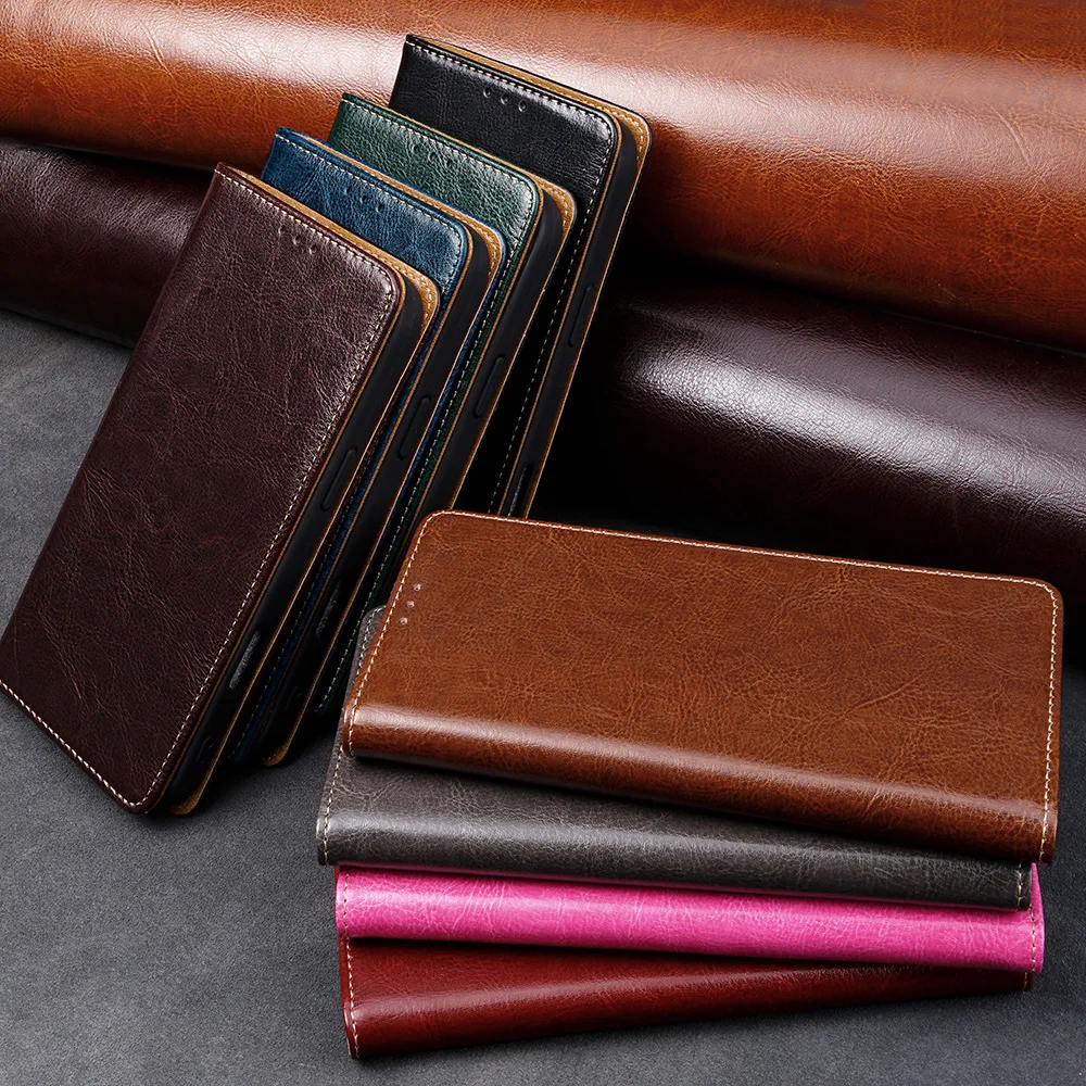 

Magnetic Flip Genuine Leather Phone Cover for Xiaomi 17 Pro Max Series with Built-in Wallet Card Case Slots