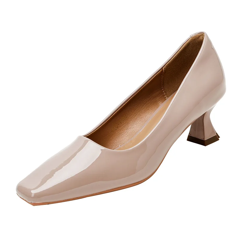 حذاء نسائي بكعب عالٍ رفيع من الجلد المطلي برأس مربع، بتصميم أنيق وعصري، مناسب للربيع والخريف، مثالي للعمل والمناسبات الرسمية #3