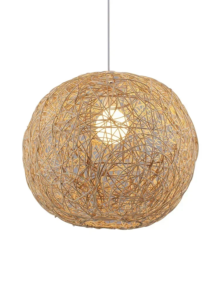 

Silent creative rattan wind chandelier lamps Japanese zen rattan chandelier living room bedroom bar Wabi retro study tea room