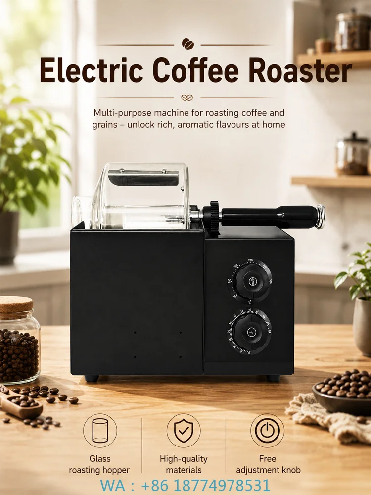 1. 200g Coffee Bean Roaster Knob Control 300°C Temperature 0‑60 Minute Timer Transparent Glass Hopper for Cafe Bar Bean Roasting