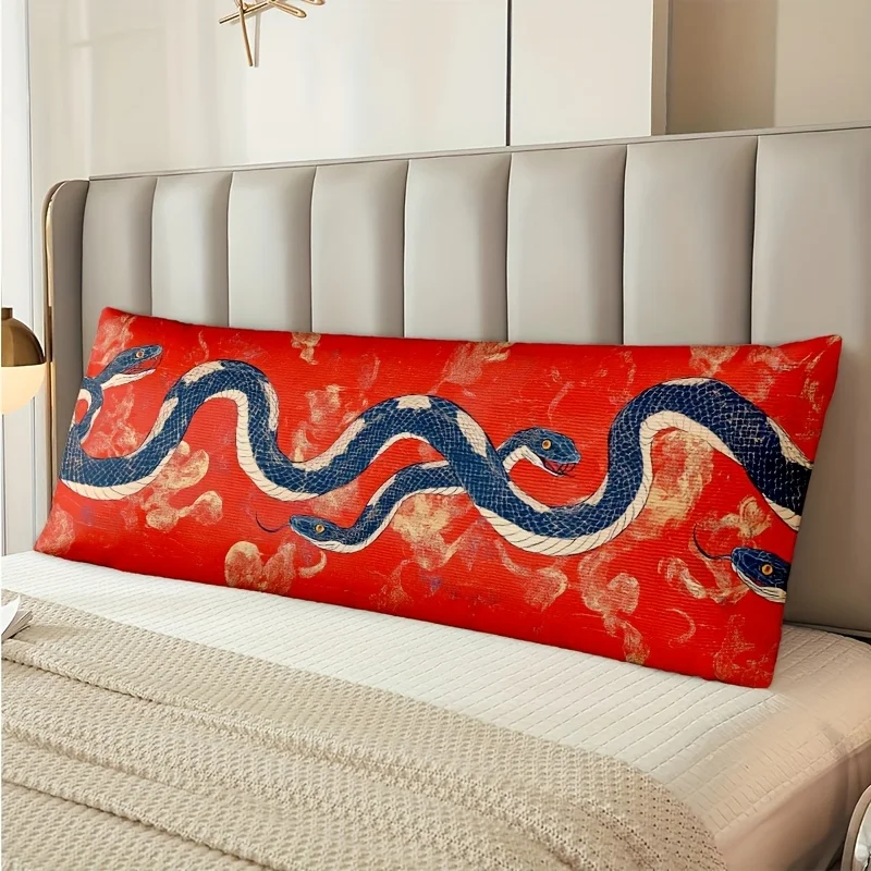 Vintage Snakeskin Short Plush Pillowcase, 50.8X137.16 cm - Reversible Zippered Cushion Cover, for Sofa And Bedroom Decor, Hand W