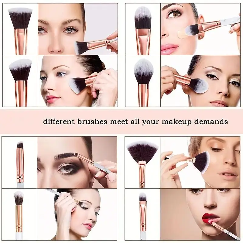 10 Pcs Marble Makeup Brushes Premium Synthetic Kabuki Foundation Blending Face Powder Blush Concealers Eye Shadows Brushes