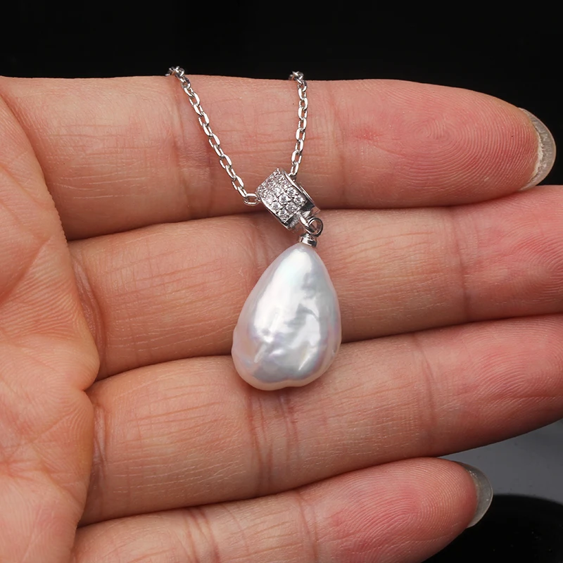 Real Natural Freshwater Baroque Pearl Pendants for Women,Vintage 925 Silver Pearl Necklace Wife Girls Gift White