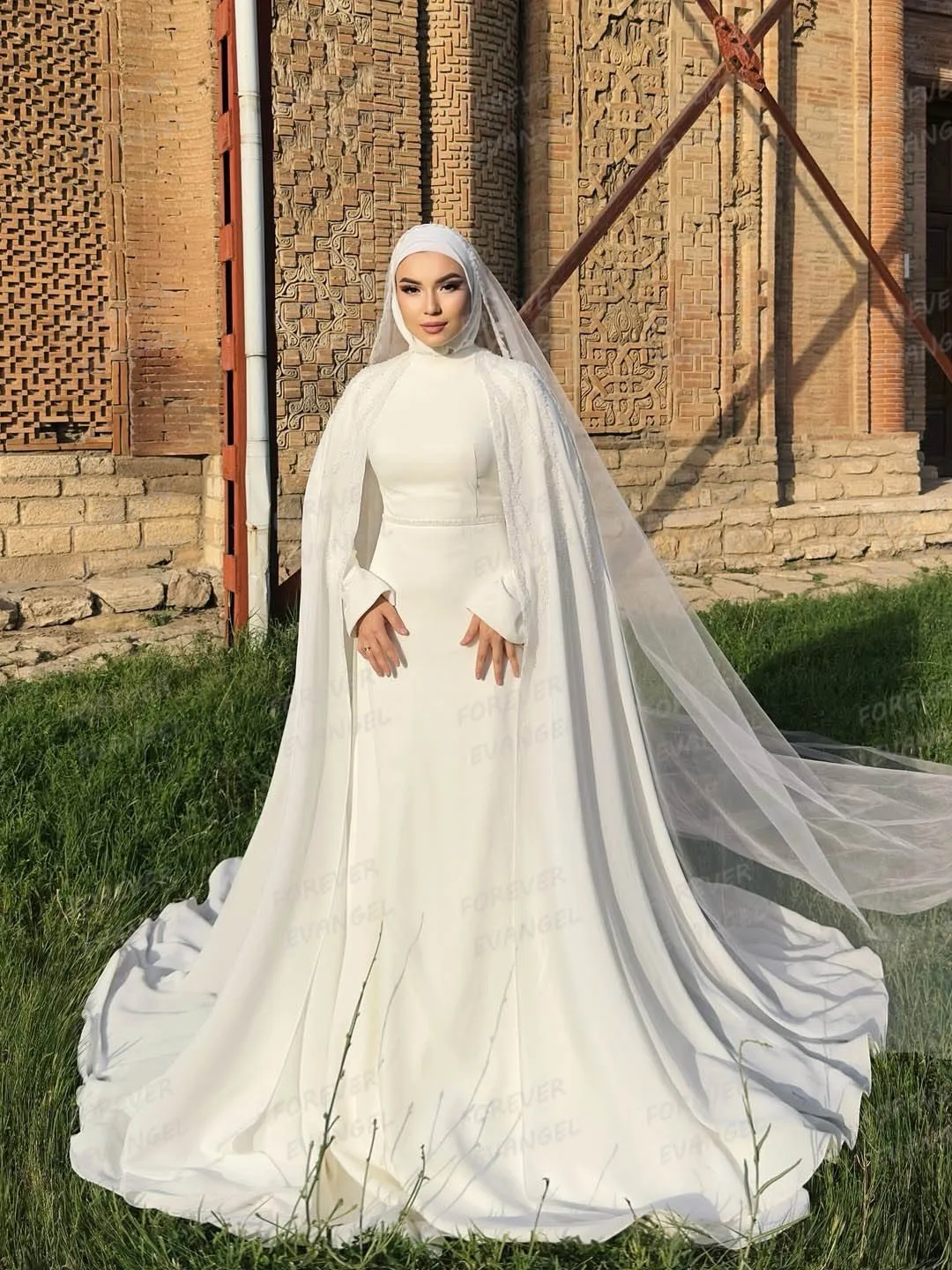 Simple Shawl Shiny Wedding Dresses A Line Woman's Long Sleeve Bride Gowns Formal Customized Vestidos De Novia Gala Muslim Party