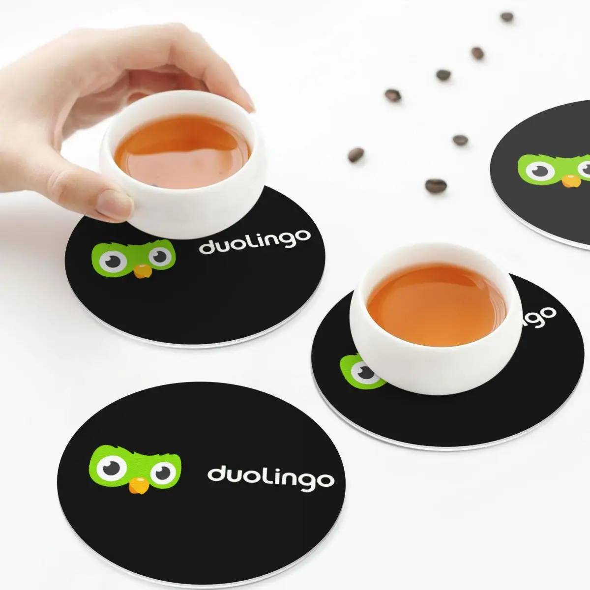 

Подставки Duolingo Owl Duo, кухонные салфетки, водонепроницаемые изоляционные коврики для чашек, кофейные коврики для декора, домашняя посуда, подушечки, набор из 4 шт.