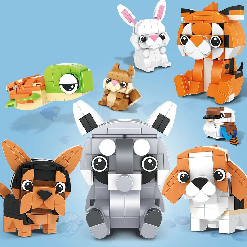 Cartoon animal series creative assembly puzzle building blocks toys display small particles boys and girls Christmas gifts