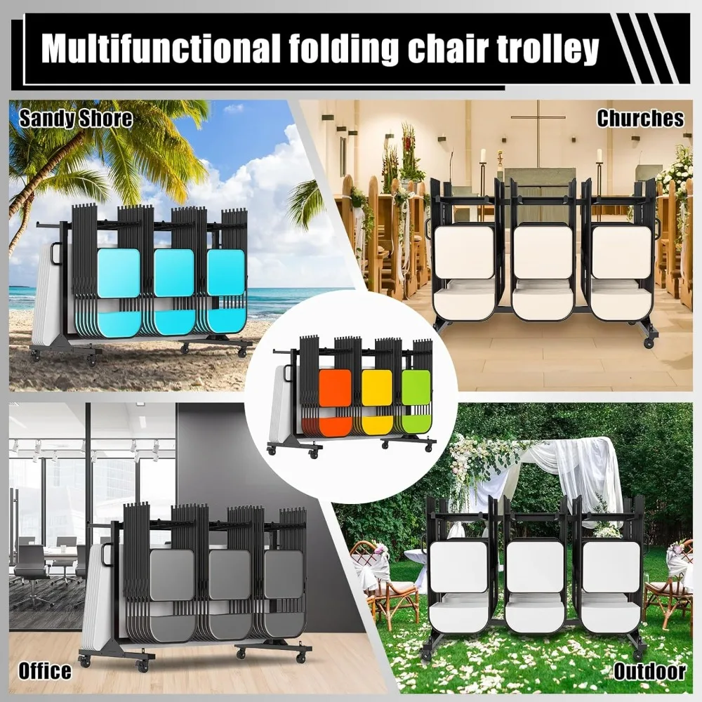 Robuster Klappstuhlwagen für 12 Tische oder 42 Stühle mit 550 Pfund Kapazität und Rollen, elastischen Riemen, langfristiger Halt
