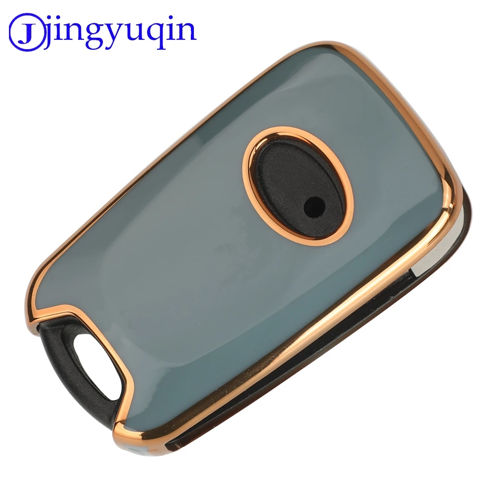 Casing Pelindung Kunci Mobil TPU jingyuqin Untuk Kia B/Hyundai E - Tanpa Lubang - Mengkilap, trim emas hitam Putih abu-abu - garis samping