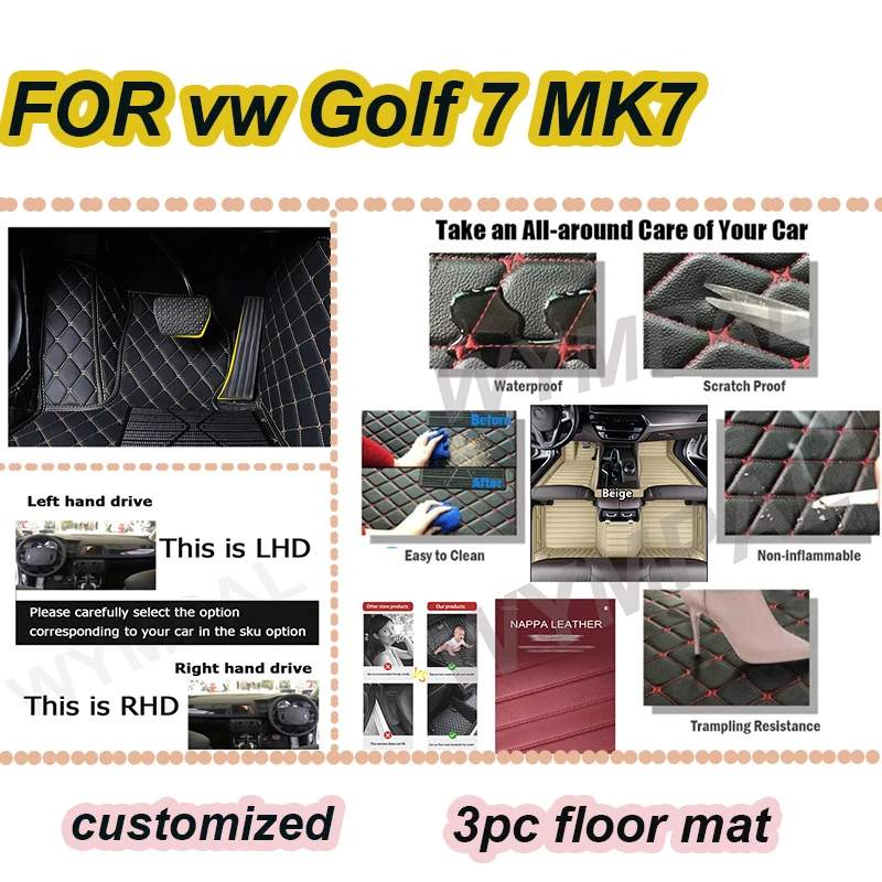 

LUXURY Car Floor Mats For VW vw Golf 7 MK7 2020 2019 2018 2017 2016 2015 2014 2013