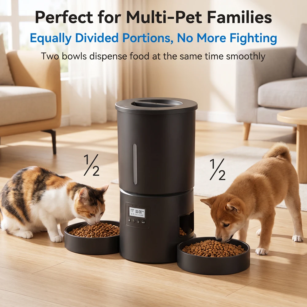 4.2L Cat Automatic Feeder, Pet Feeder with 2 Bowls, Programmable Automatic Dog Feeder, Cat Food Dispenser