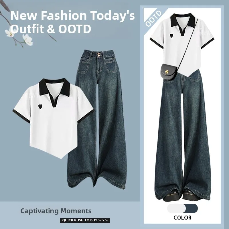 

Летняя женская футболка и джинсы ort Sve, комплект из двух предметов, повседневный удобный дышащий комплект из смесовой шерсти