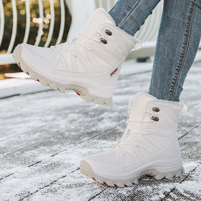 

Новые зимние морозостойкие женские ботинки, сохраняющие тепло, мужские зимние ботинки, уличные водонепроницаемые походные ботинки на шнуровке для пар, женские размеры 45,