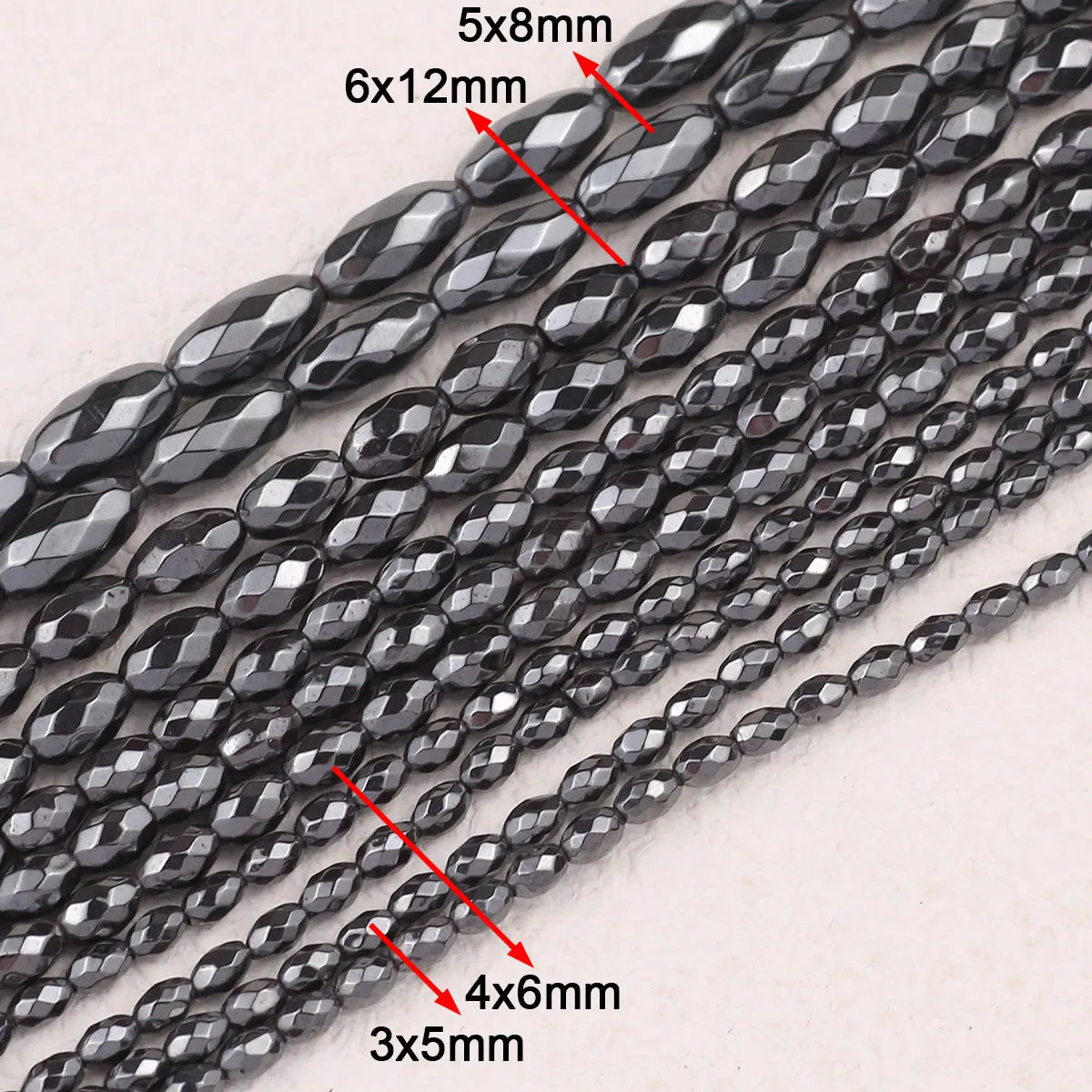 1 Strand Natural Black Hematite Stone Beads Oval Rice Spacer Loose Beads For DIY Jewelry Making Bracelets Necklaces 5/6/8/12mm