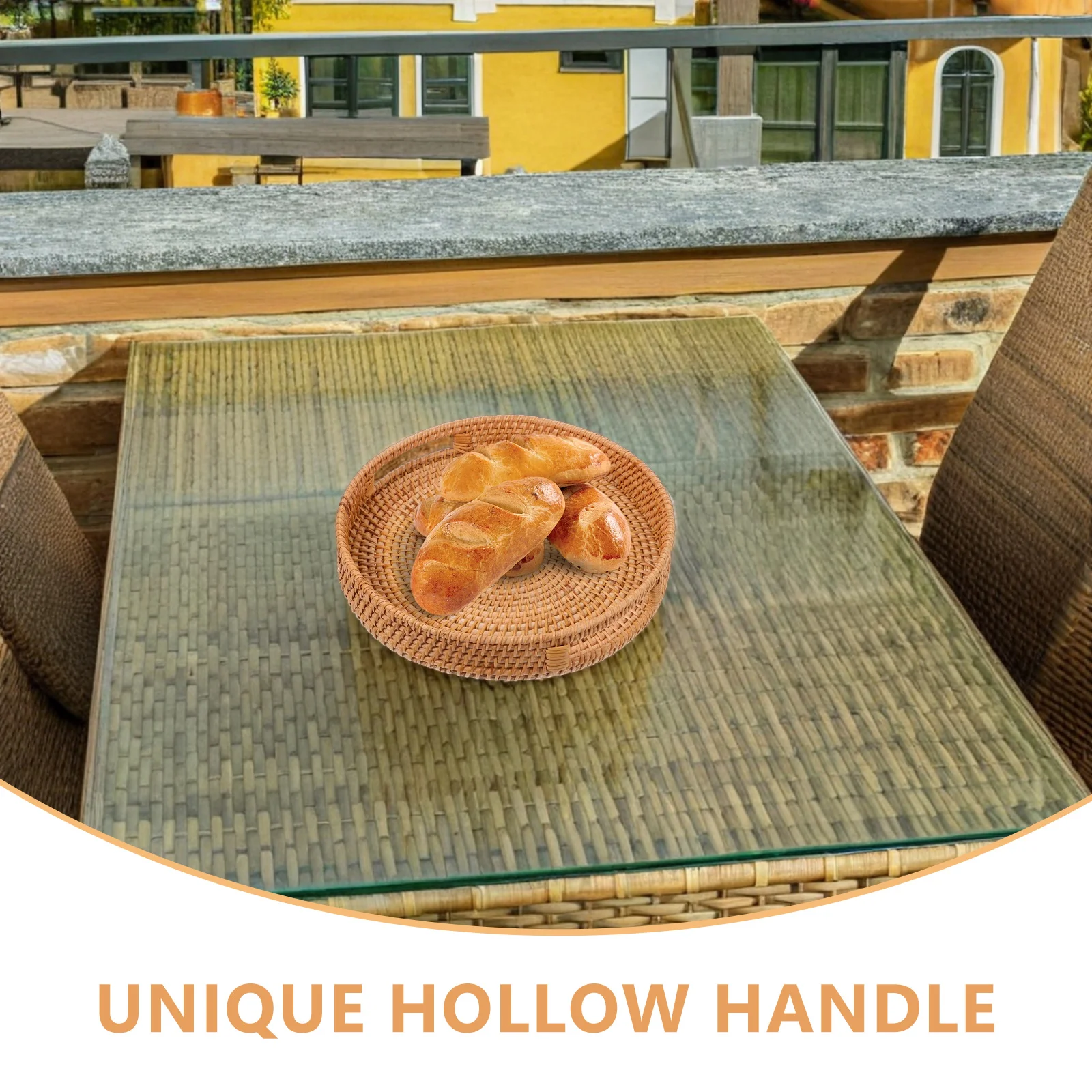 

14-Inch Round Rattan Serving Tray Natural Woven Fruit Basket For Home Decor Picnic Gatherings Snack Bread Drink Storage