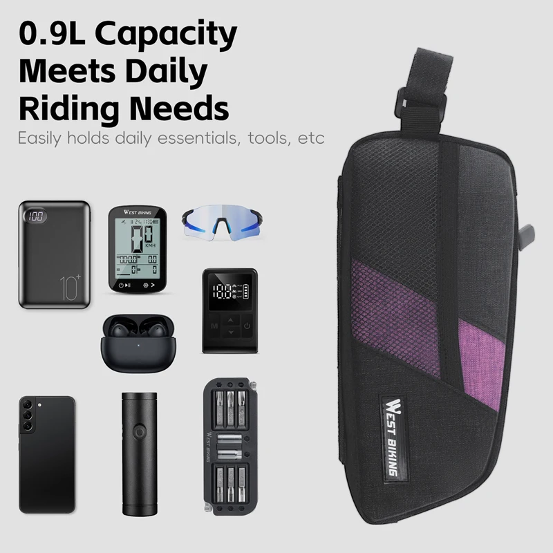 WEST BIKING Bike Top Tube Bag 0.9L Portable Wear Resistant Bicycle Frame Bag 3-Point Strap Stable Cycling Bag Bike Accessories image 6