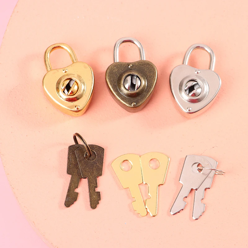 1Set Mini Heart Shape Padlock Luggage Hardware Locks With Key Lock For Travel Wedding Jewelry Box Diary Book Suitcase