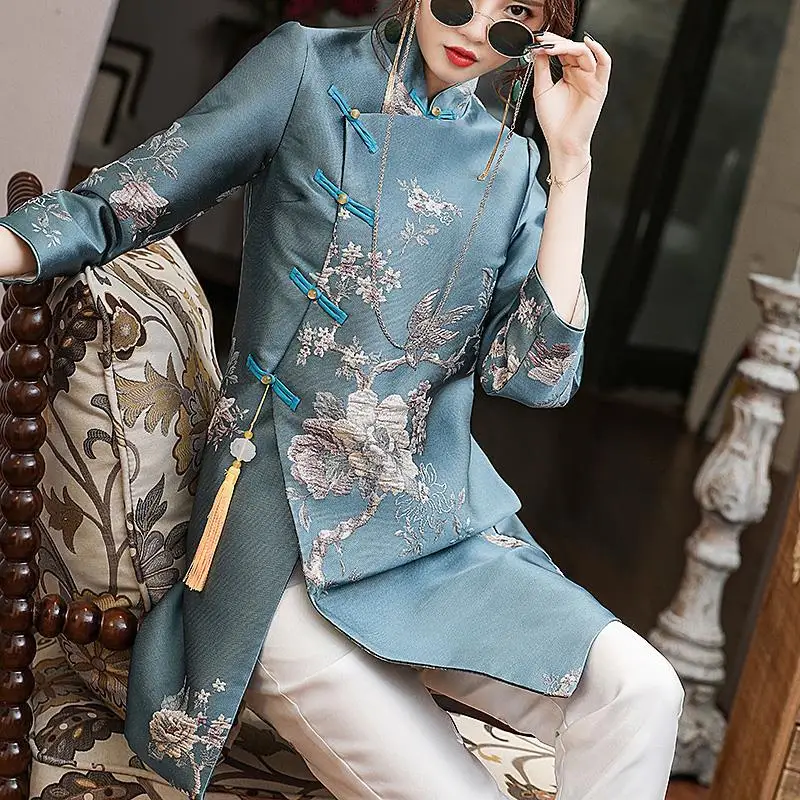 

2025 new Chinese traditional clothing female Chinese style hanfu improved cheongsam coat women vintage tang suit jacket a418