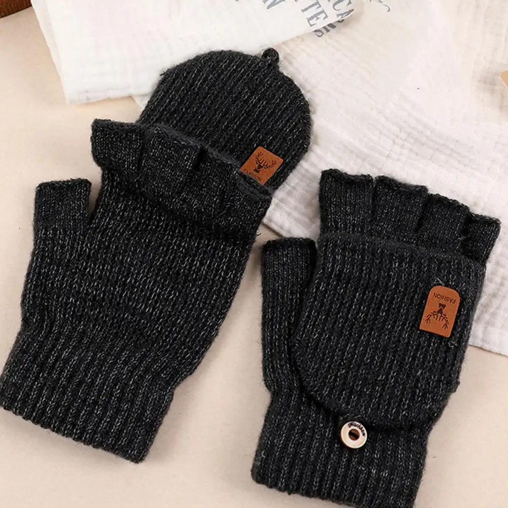 플립 장갑 겨울 니트 학생용 글쓰기 따뜻한 반손가락 두꺼운 터치스크린 장갑 방풍 니트 손가락 없는 장갑