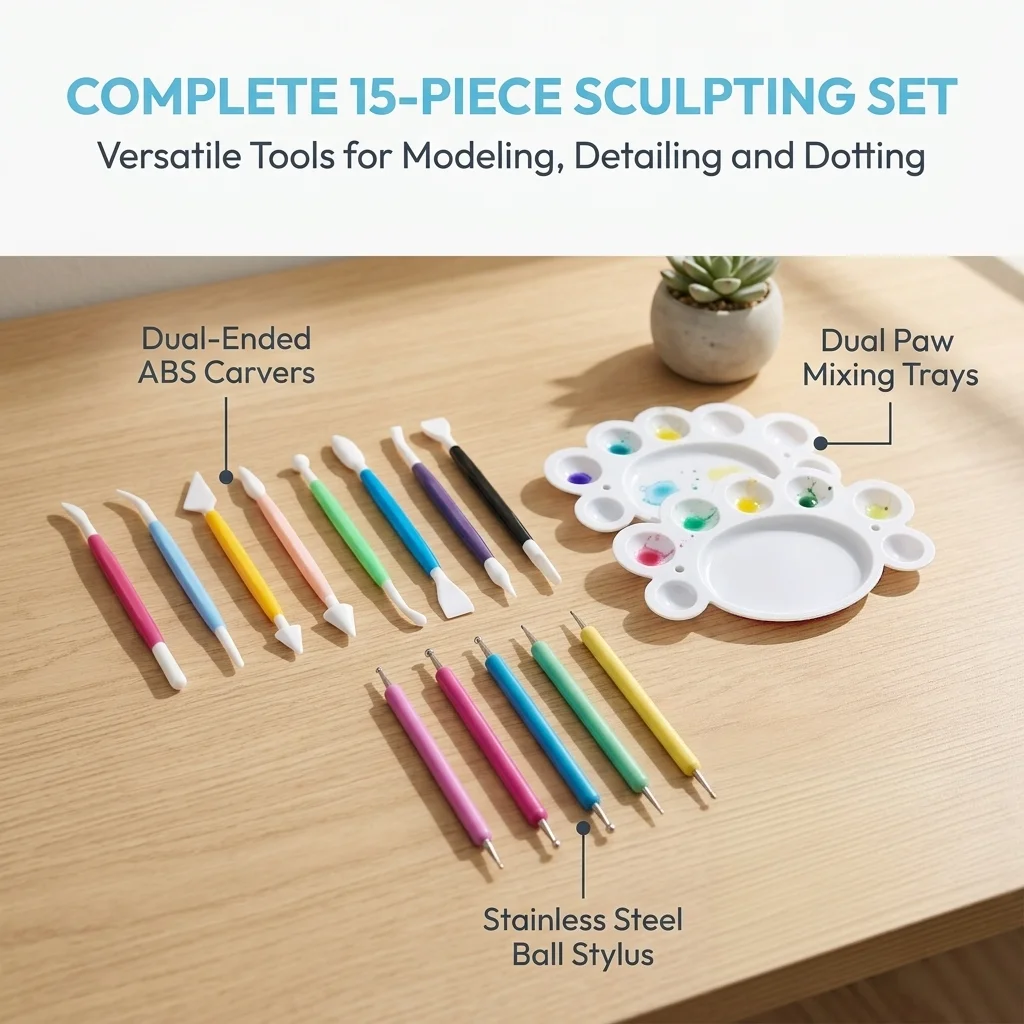 15Pcs Clay Tools Set, Multifunction Sculpting & Painting Kit for Pottery, Fondant & Nail Art, DIY Crafts for Beginners & Artists