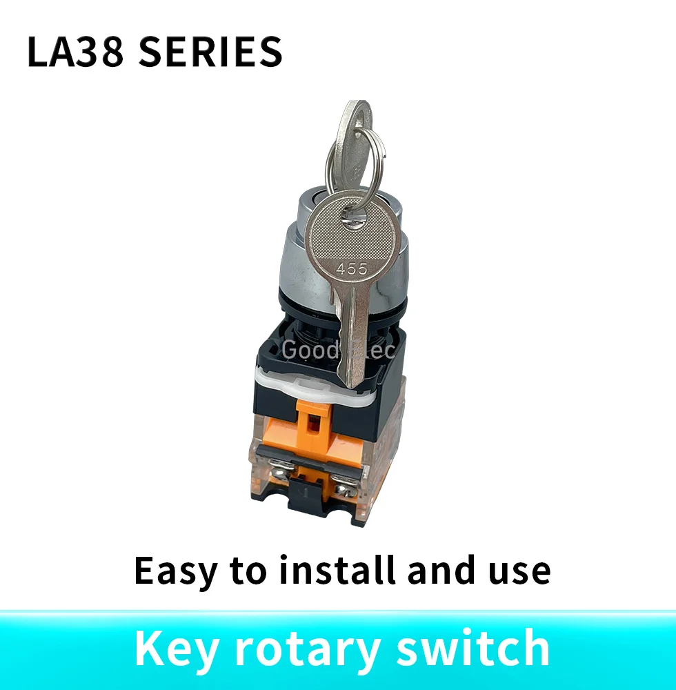 LA38-11Y/2 LA38-20Y/3 22mm Knob Selector Rotary Lock Key Switch 2 3 Position 1NO1NC 2NO with 2 Keys Latching Push Button Switch