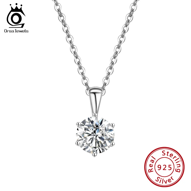 

ORSA JEWELS Clear Cubic Zirconia Round Pendant Necklace for Women Gift Genuine 925 Sterling Silver CZ Neck Chain Jewelry SN278