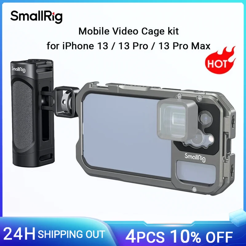 Клетка для видеокамеры SmallRig для мобильного телефона iPhone 13 Pro / Pro Max, компактный чехол для смартфона с поддержкой микрофона, ручкой со светодиодной подсветкой и штативом 3562