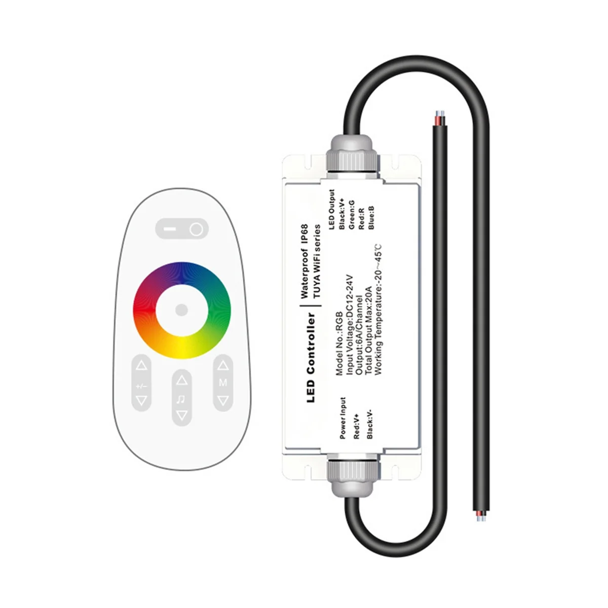 

Tuya WIFI DC12V 24V LED Strip Waterproof Controller, IP68 Rain-Proof with Voice Remote Control for RGB Lighting -Y18A