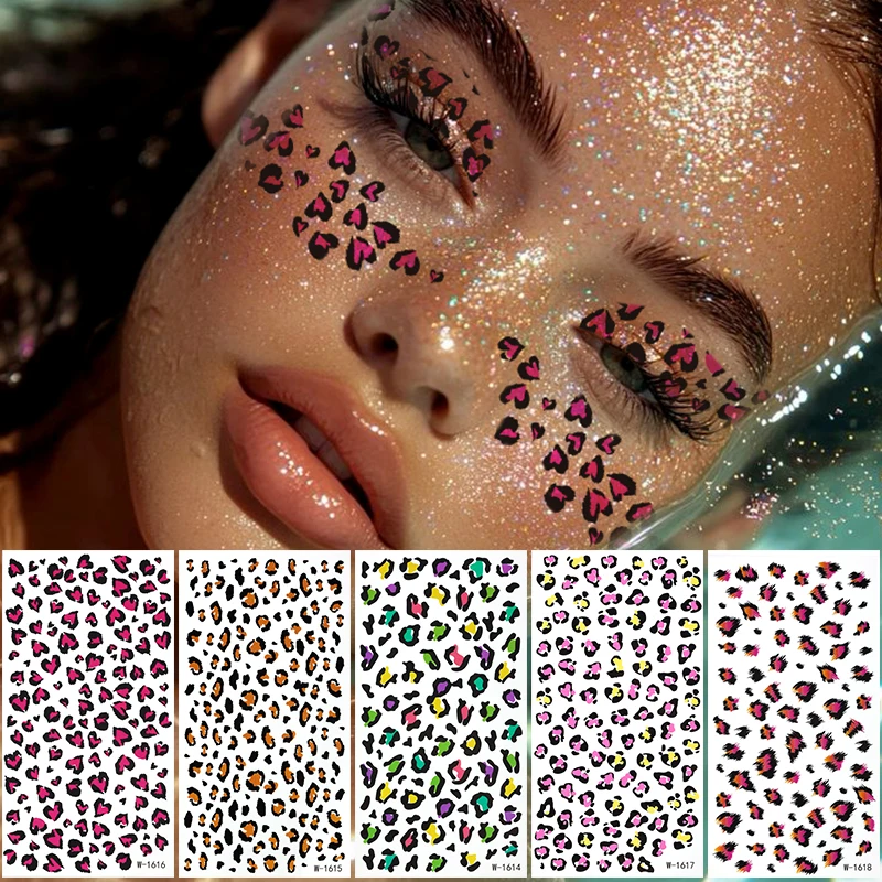 Temporary Face Tattoo Sticker Leopard Print Waterproof Fake Freckles Tattoo Stickers For Music Party Body Art Fake Tattoo