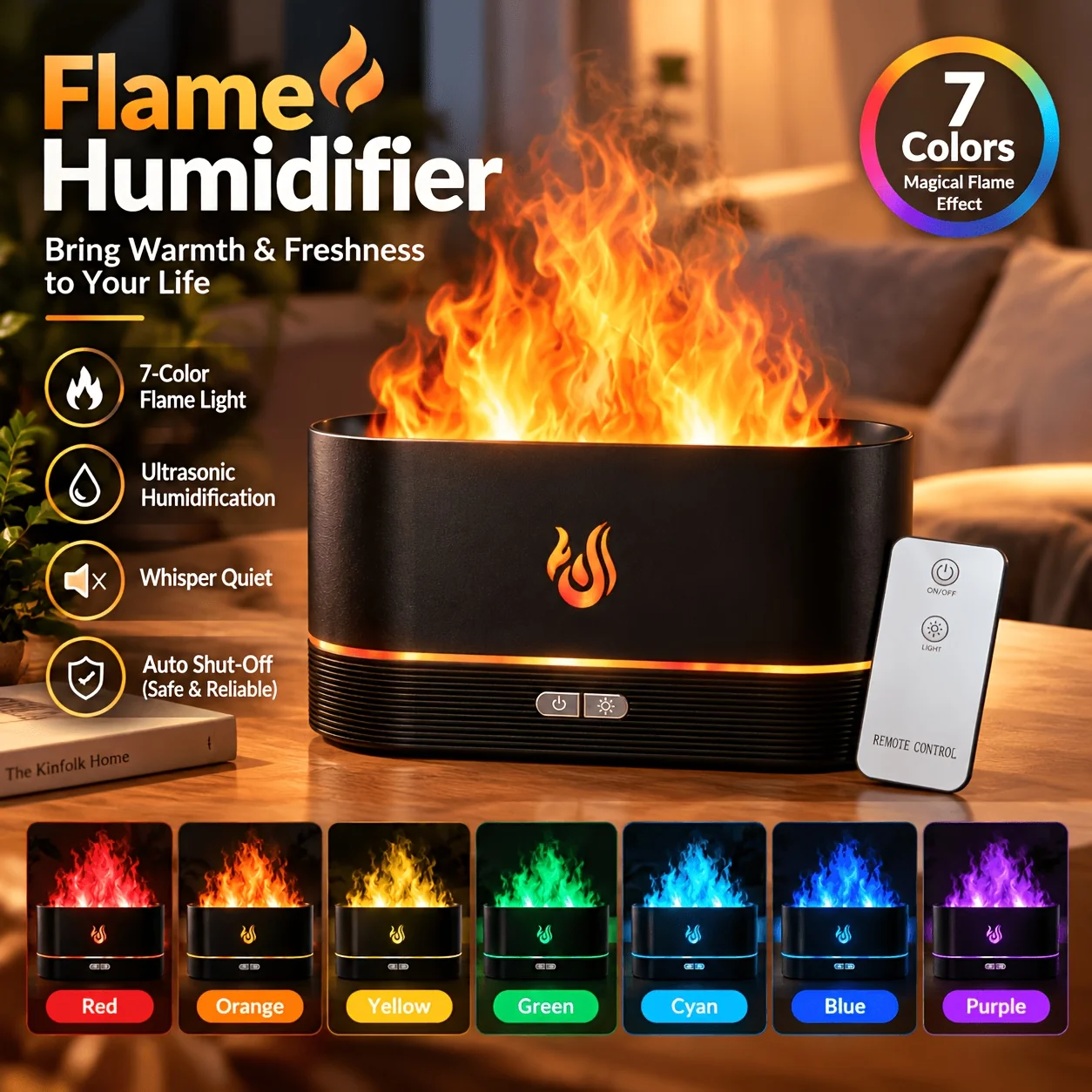 Flame-shaped humidifier, USB-powered flame-shaped aroma diffuser, flame essential oil diffuser, suitable for single rooms, family bedrooms and offices.