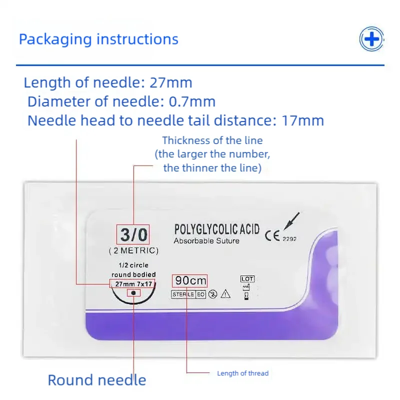 12 pcs Veterinary Absorbable Suture, Polydioxanone Surgical Sutures, 0/2-0/3-0/4-0, Round Bodied/Reverse Cutting, 90cm