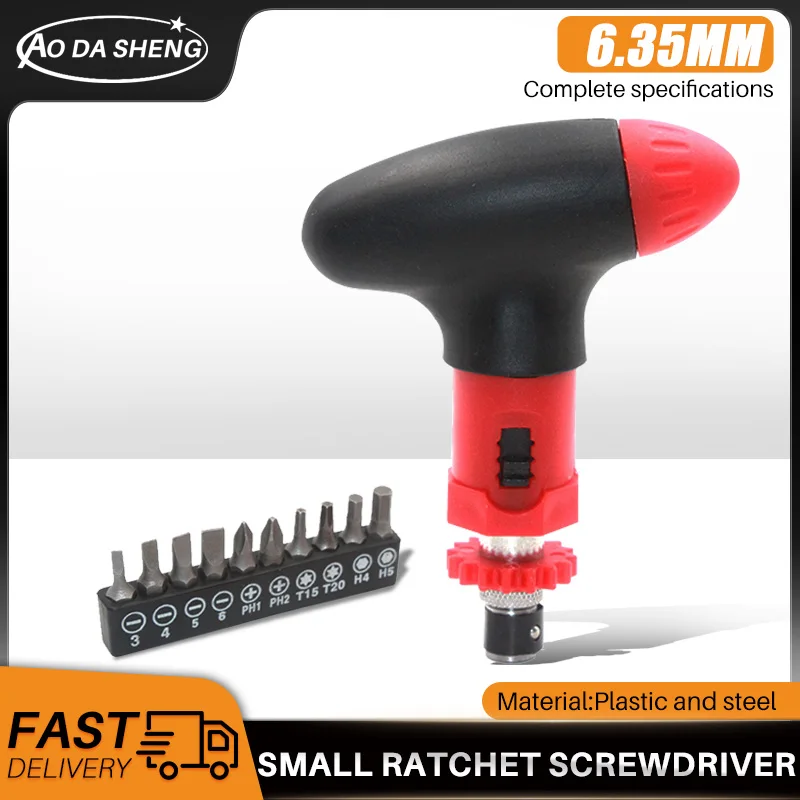 

XMSJ 6.35mm Manual T-type Ratchet Screwdriver Quick Bolt Driver Batch 6.35mm Forward Reverse 1/4 Inch Can Rotate Forward Reverse