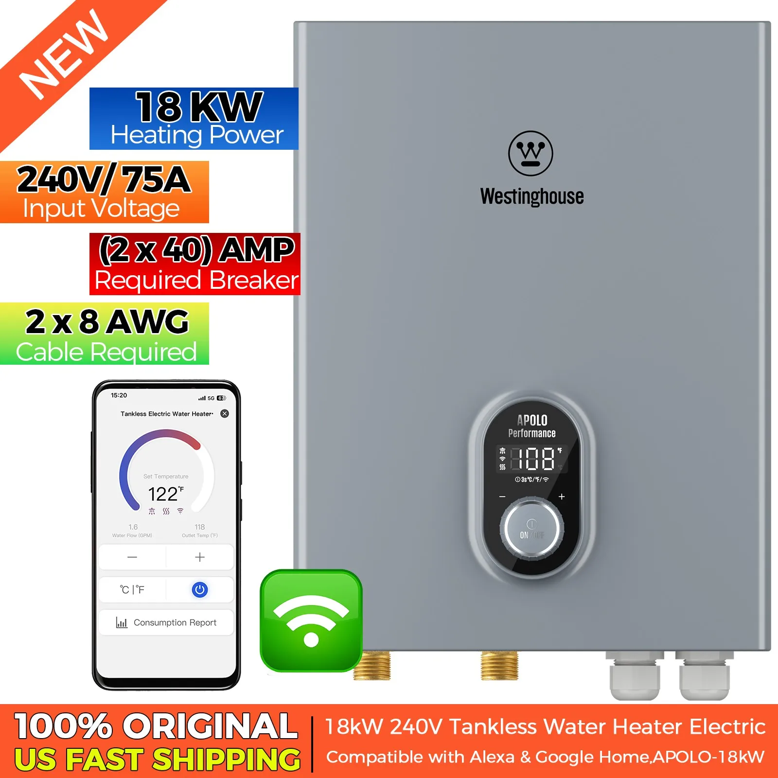 

Electric Tankless Water Heater 18KW 240V On-Demand Instant Hot Water Whole House