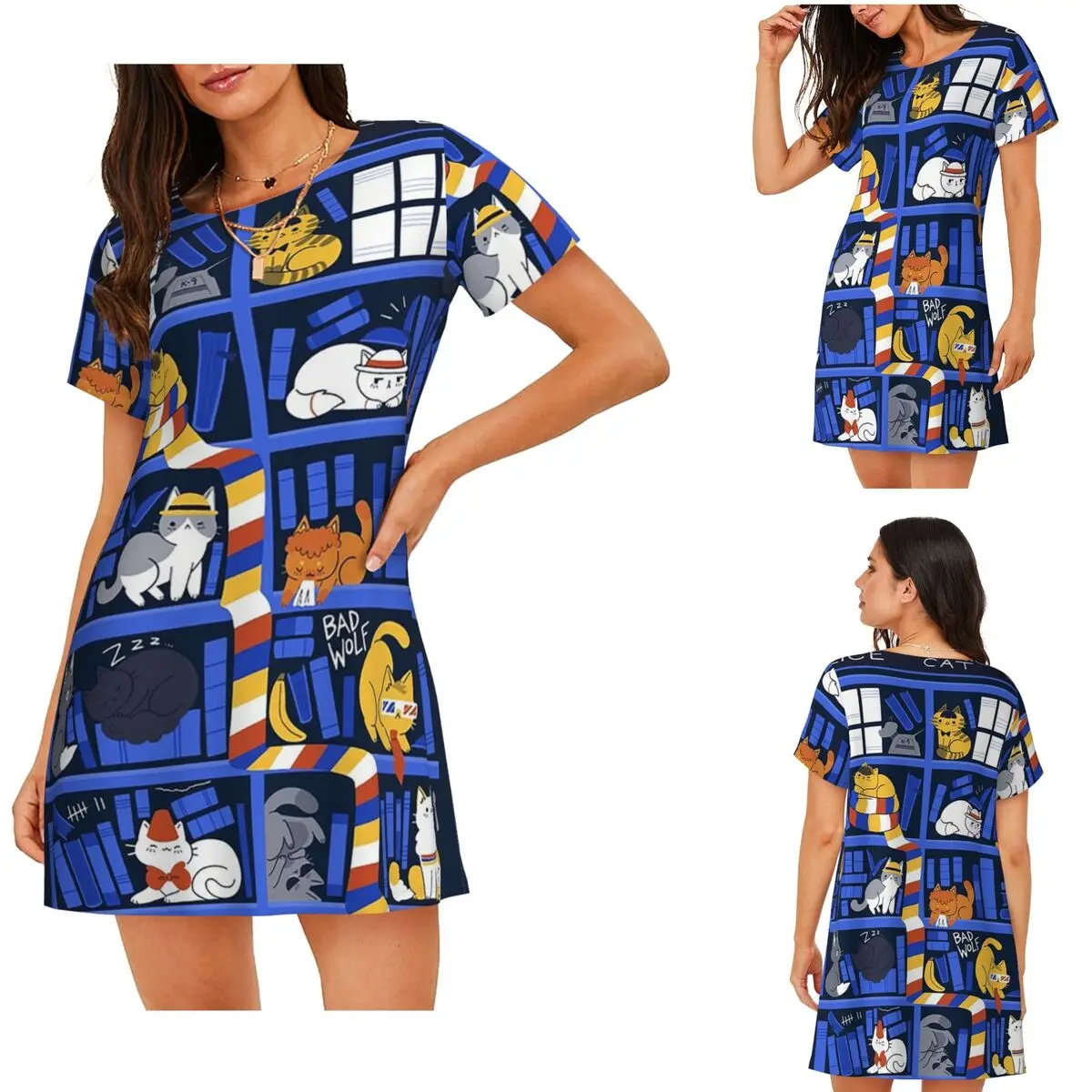 Custom Library Box Who Short Sleeves Nightdress For Sleeping Sleepshirts Women Short Sleeve Nightgowns Soft Pajama Dress