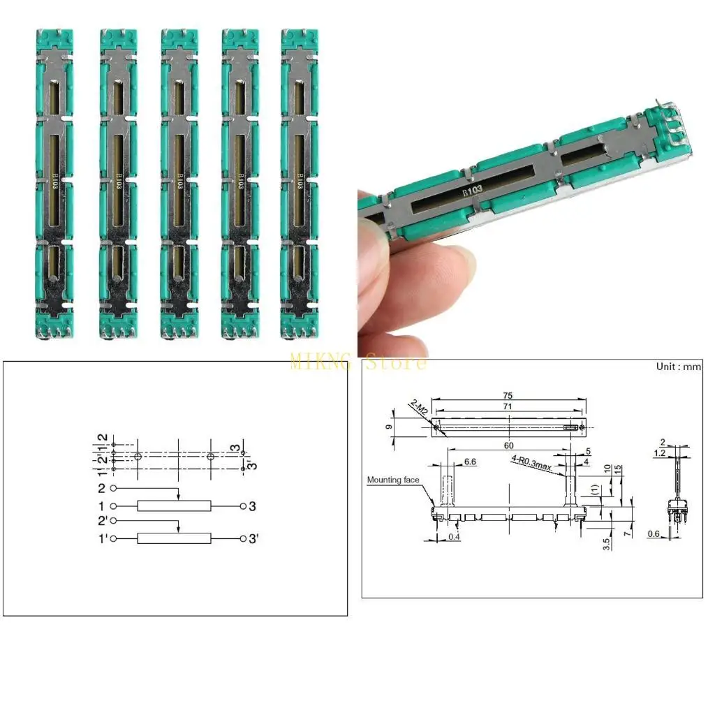 5 Pcs 75 MM Double B10K Original B10KX2 Pot Mixer Fader best sale