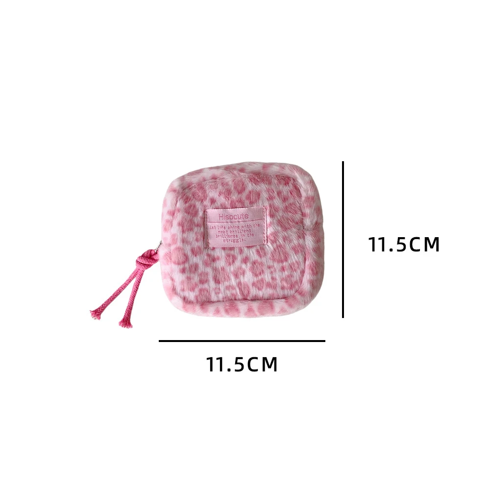 Fashion Trendy Plush Square Leopard Pattern Makeup Bag Winter Cute Girl Portable Sanitary Cotton Storage Bag Wallet Women Gifts image 6