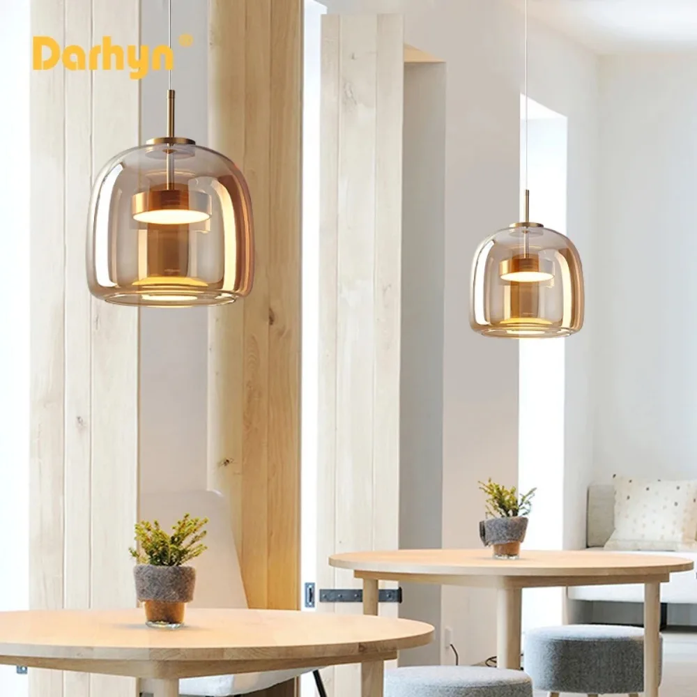 Lampe LED Suspendue en Verre au Design Nordique Moderne, Luminaire Décoratif d'Nik, Idéal pour une Chambre à Coucher