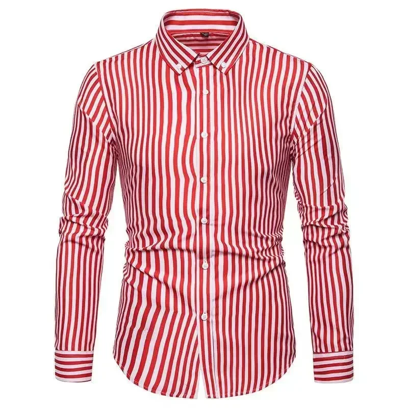 2024 Korean Version Striped Shirt Men\'s Slim Fit Professional Dress Shirt for Office and Business Cotton Casual Shirts Men